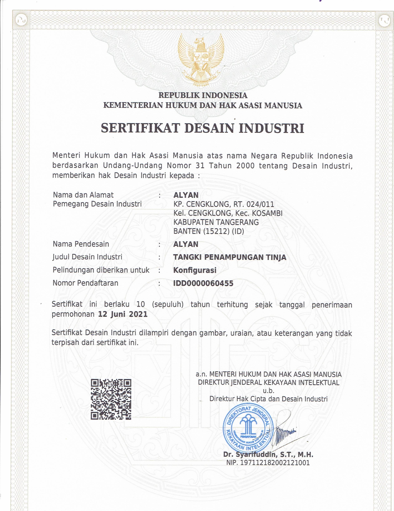 SERTIFIKAT DESAIN INDUSTRI BIOSEPTICTANK HDPE SERTIFIKAT DESAIN INDUSTRI BIOSEPTICTANK HDPE