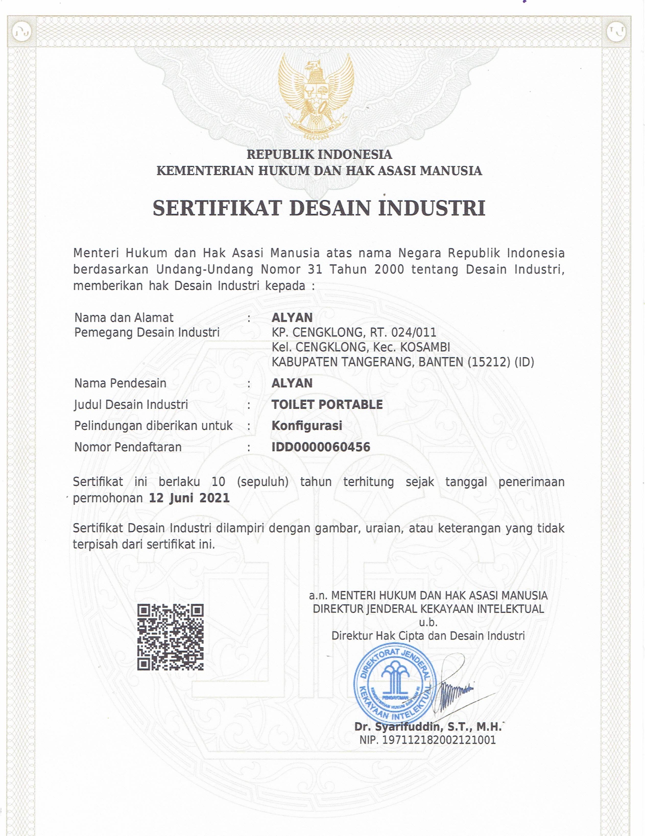SERTIFIKAT DESAIN INDUSTRI TOILET HDPE SERTIFIKAT DESAIN INDUSTRI TOILET HDPE
